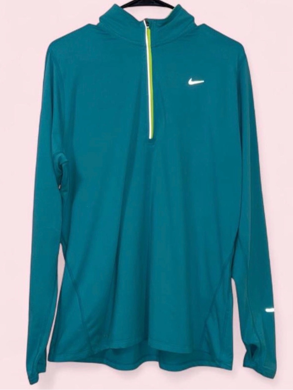 Nike Men’s Teal Long-Sleeve Swim Rash Guard with Neon Zip